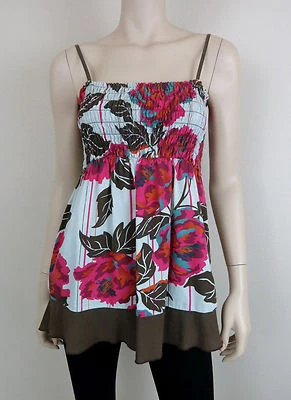 American Rag Spaghetti Strap Top Tank Babydoll Floral Cotton Multi-Color S - Imagem 1 de 3