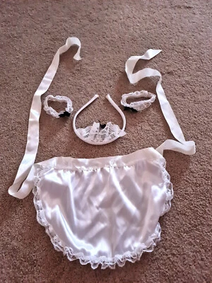 Lingerie maid uniform pieces satin white lace size 10 vintage - Image 1 of 4