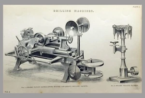 (P1) 1850c Engraving with passepartou - DRILLING MACHINES - (06989) + - Picture 1 of 1