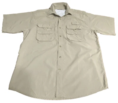 Rugged Earth Mens Large Fishing Shirt Beige Short Sleeve Vented Outdoor Pockets - Image 1 of 4