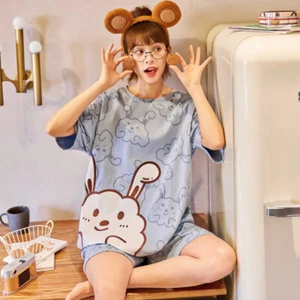 Women Cartoon Short Sleeve Pajamas Set Nightwear Soft Pyjamas Summer Sleepwear - Picture 1 of 12