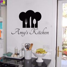 Personalized Name Chef Hat Utensils Kitchen Wall Sticker Cuision Cook Dining