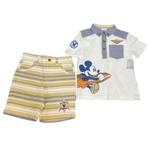 Disney Parks 4 Mickey Mouse Set Shirt Shorts Longboard Yellow White Polo Surf - Picture 1 of 16