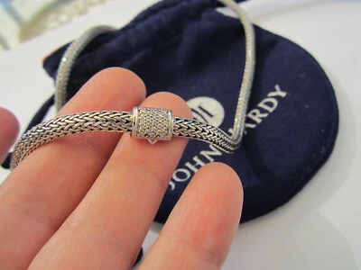 Impresionante collar de cadena de 36,5 gramos de diamantes blancos de plata de ley John Hardy Foto 1 de 4