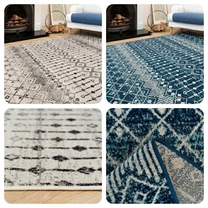 Blue Grey Rug Detailed Stylish Indoor Bedroom Living Room Area Mat Large 160x230 - Picture 1 of 11