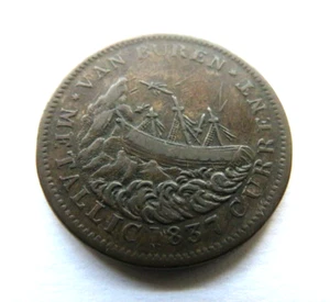 1837 VAN BUREN CORRIENTE METÁLICA - 1841 WEBSTER CRÉDITO CORRIENTE TIEMPOS DIFÍCILES TOKEN - Imagen 1 de 3