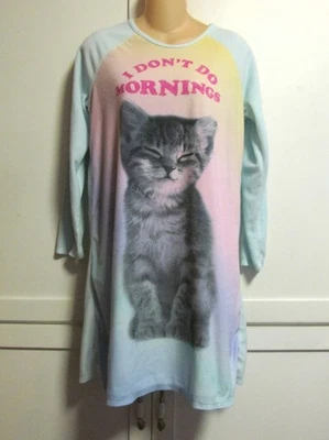 Camisa de dormir Wonder Nation azul rosa larga I Don't Do Mornings Kitty Kat niña XXL Foto 1 de 4