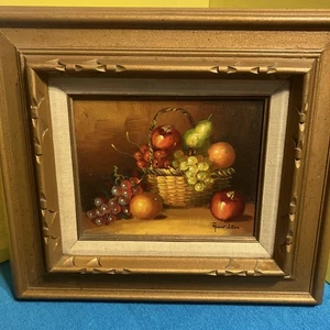 Pintura al óleo original Frank Lean Bodegón cesta de frutas pintura a bordo firmada - Imagen 1 de 8