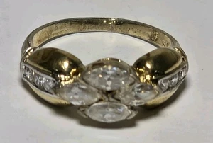 Vintage Art Deco CZ Marquise Cluster Ring Gr. 7,75 Gold über 925 Sterling (J2) - Bild 1 von 6