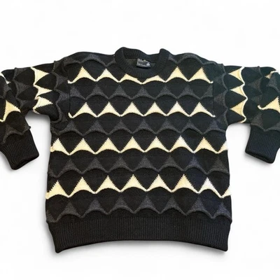 Suéter de lana de cordero australiano vintage Coogi para hombre negro y crema talla grande Foto 1 de 4