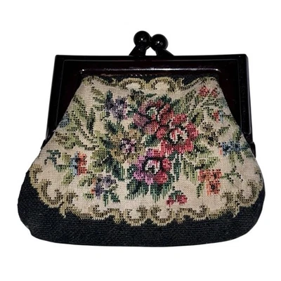 Vintage Floral Tapestry Coin Purse Pouch Kiss Lock Closure Retro Victorian 3.5x4 - Image 1 of 4