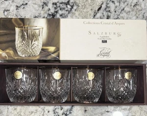 4 Cristal D'Arques Salzburg Gold On The Rocks Box Set Kristallschliff Frankreich Barren Lot - Bild 1 von 6