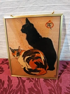 RARE! GLASSMASTERS STAINED GLASS TWO CATS THEOPHILE STEINLEN 6.25”x7.35” Nice!  - Picture 1 of 7