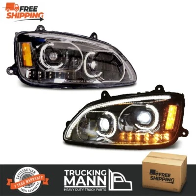 Pair Full LED Headlights 08-19 Kenworth T170 T370 T660 Dual Projector Blackout - Image 1 of 4