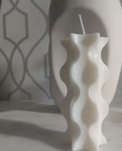 Abstract Swirl Pillar Soy Wax Candle Handmade Unscented Natural Colour - Picture 1 of 4