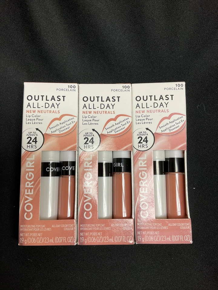 Lot of 3 Covergirl Outlast All-Day Lip Color + Top Coat 24 Hr #100 Porcelain - Image 1 of 1