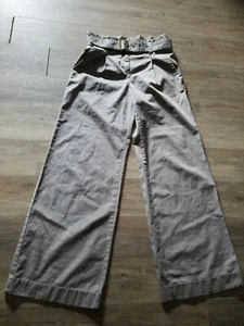 Vintage 100% Cotton Wide Leg Pants EXPRESS High Waisted grey size 6 Faux Cuffs - Picture 1 of 7
