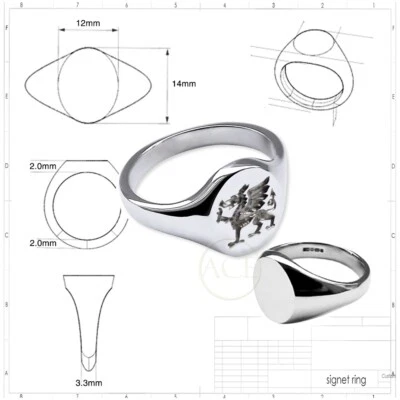 Solid 925 Sterling Silver Welsh Dragon Signet Ring 14X12mm 925 UK HM & Gift Box - Image 1 of 4