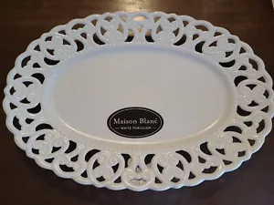 MAISON BLANC WH PORCELAIN CUT OUT SERVING OVAL TRAY DISH,PLATTER New w Residue - Picture 1 of 5