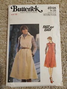 VTG 70s Butterick 4948 Misses Sz 12 PULLOVER Tent Dress or Jumper Pattern FF - Picture 1 of 2