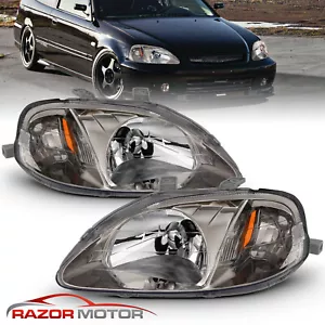 1999-00 Replacement Gunmetal Headlights for Honda Civic 2/3/4 Door EK/EJ/EM/JDM - Picture 1 of 6