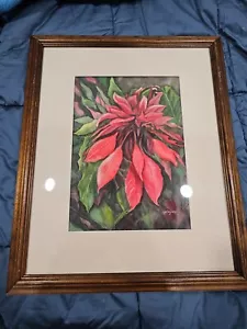 original Gemälde Weihnachtsstern Weihnachten glitzernde Blätter signiert - Bild 1 von 5