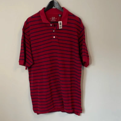 Camisa Polo a Rayas GAP Henley Golf Manga Corta Algodón Rojo Azul Grande Para Hombre Nueva con Etiquetas Foto 1 de 4