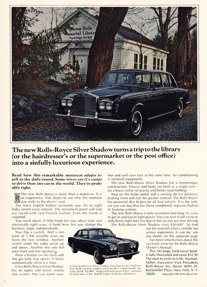 1967 年劳斯莱斯银影:图书馆之旅复古印刷广告 — 第 1/1 张图片
