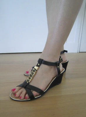 Sandales Reda BOCAGE cuir noir doré 38 comme neuves - Photo 1/4