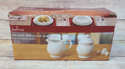 Crofton Porcelain Creamer And Sugar Bowl Set with Lid White New Old Stock - Image 1 of 4