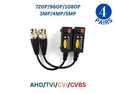 4 Pairs 5Mp 1080p 720p HD Video Balun CCTV UTP BNC to RJ45 Cat5 Cat6 - Image 1 of 4