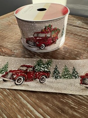 Red Truck With Christmas Presents Celebrate It  Ribbon 2.5 Inches Wide 25ft Long - Image 1 of 3