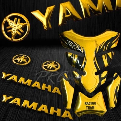 Chrome Gold Tribal Fire Tank Pad+8"for Yamaha Logo+Letter Fairing Emblem Sticker - Изображение 1 из 4