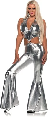Underwraps Dazzler Sexy Metallico Disco Argento Tuta Costume Di Halloween 30556 - Immagine 1 di 3