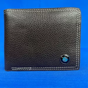 Wallet Billfold Mens BMW British Motor Works Brown Leather NWOT Button Logo - Picture 1 of 7