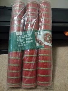 3 rolls of red and green mesh ribbon - Picture 1 of 8