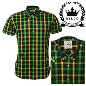 Camisa Relco Para Hombres Negra Verde Amarilla Jamaicana Cuello Abotonado Ska Cuadros - Imagen 1 de 2