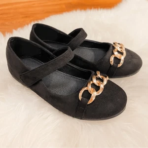 NWB! Little Girls’ Mary Jane Flats w/Hook & Loop Strap & Gold Chain Detail Size - Picture 1 of 10