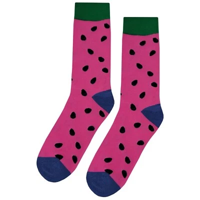 NUEVO CON ETIQUETAS Calcetines de Vestido Semilla de Sandía Novedad Hombres 8-12 Rosa Loco Divertido Calcetín Foto 1 de 4