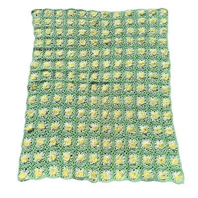 Manta de ganchillo afgana vintage 3D cadena margarita abuela hecha a mano floral 38x52 Foto 1 de 4
