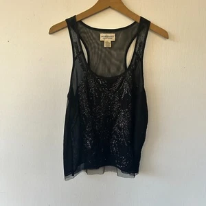Ralph Lauren Denim & Supply Tank Top Womens Small Black Nearly Sheer Sequins Y2K - Picture 1 of 6