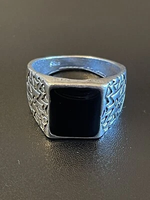 Кольцо женское мужское посеребренное черное обсидиан камень S925 размер 9,5 - Изображение 1 из 4