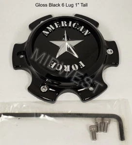 AFX363G Gloss Black American Force Short 6 Lug Wheel Rim Center Cap New w Screws - Picture 1 of 6