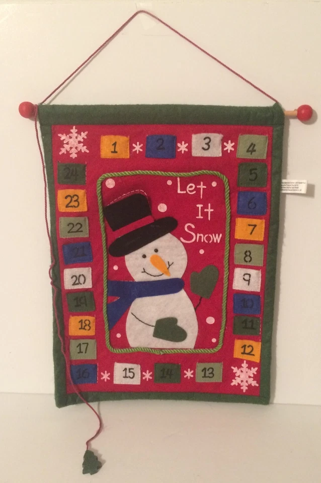 Christmas Snowman Let it Snow Felt Fabric Advent Hanging Wall Calendar - Image 1 of 1