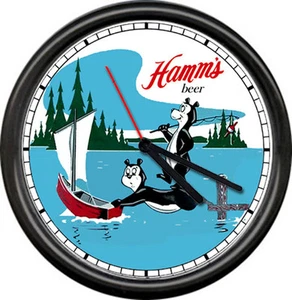 Hamm's Hamms Beer Bear Bar Taberna Barco de Pesca Sala de Juegos Letrero Reloj de Pared - Imagen 1 de 1