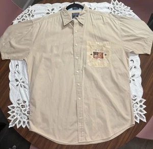 Chaps Ralph Lauren Shirt L Beige American Flag Sailboat Nautical Short Sleeve - Picture 1 of 4