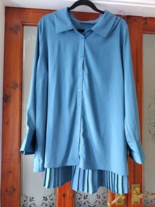 Nina Leonard Women's Top Size 4XL Plus Size Pleated Back In Aqua/Turquoise - Picture 1 of 4
