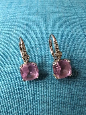 Vintage Sterling Silver 925  Pink And White Sapphire Earrings - Image 1 of 4