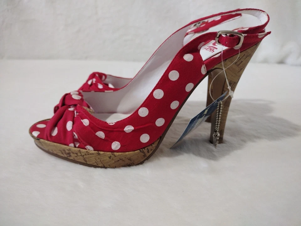 Tacones Shiekh rojos a lunares para mujer talla 6,5 punta abierta Foto 1 de 4