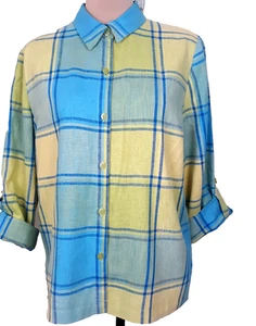 JM Collection Linen Rayon Button-Up Top Women's Size Medium Petite Tab Sleeve - Picture 1 of 6